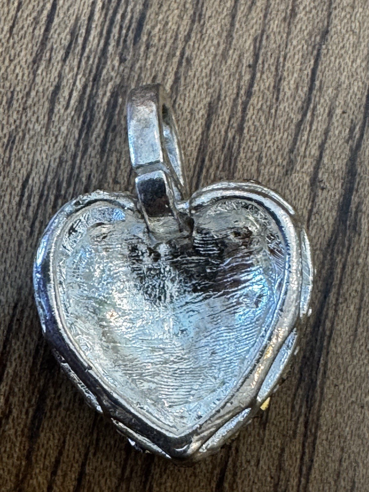 Vintage Blue Ombre Crystal Puff Heart Pendant Silver Tone Rhinestone 1″