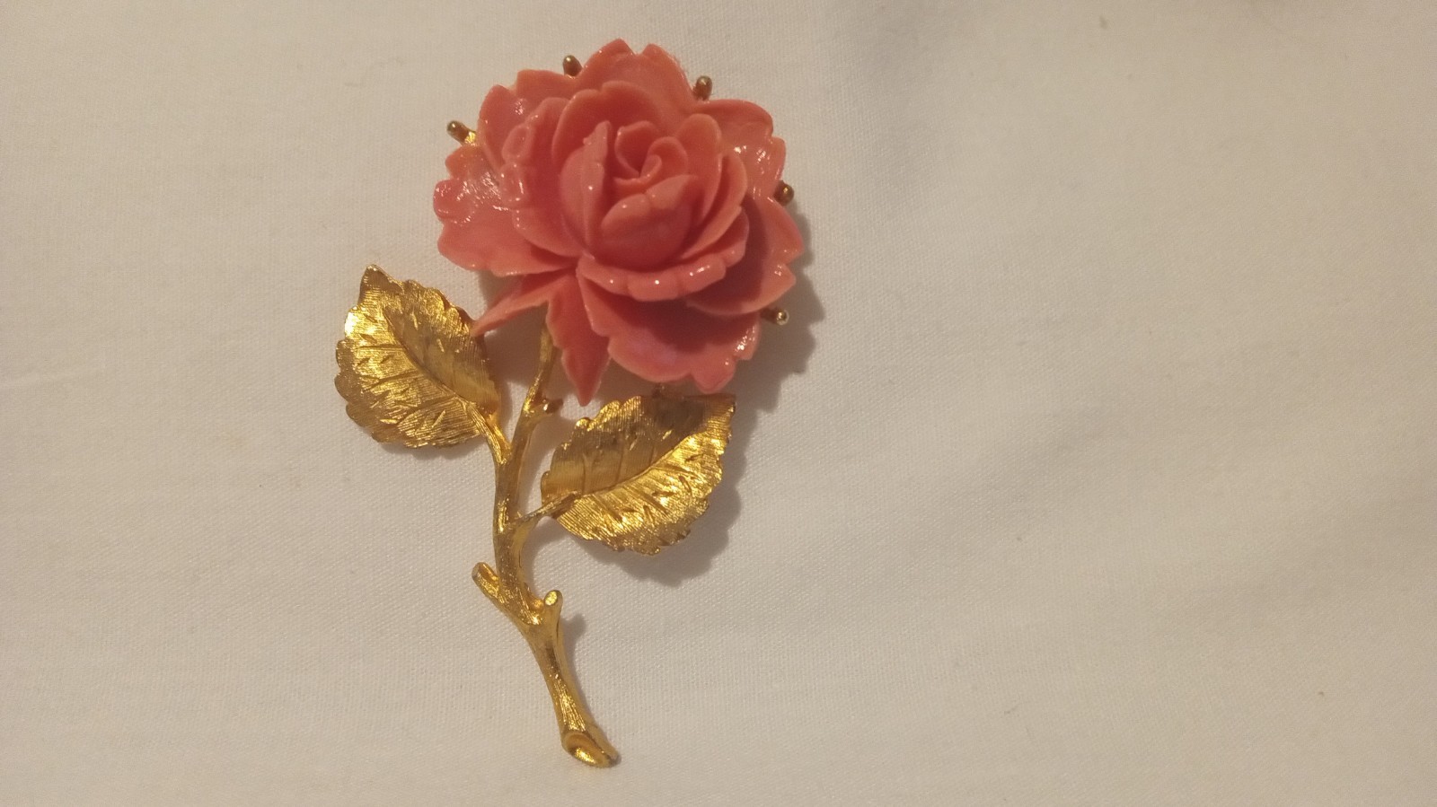 Vintage Gold Tone Peach Color Celluloid Rose Brooch/ Pin 2 3/8 Inches