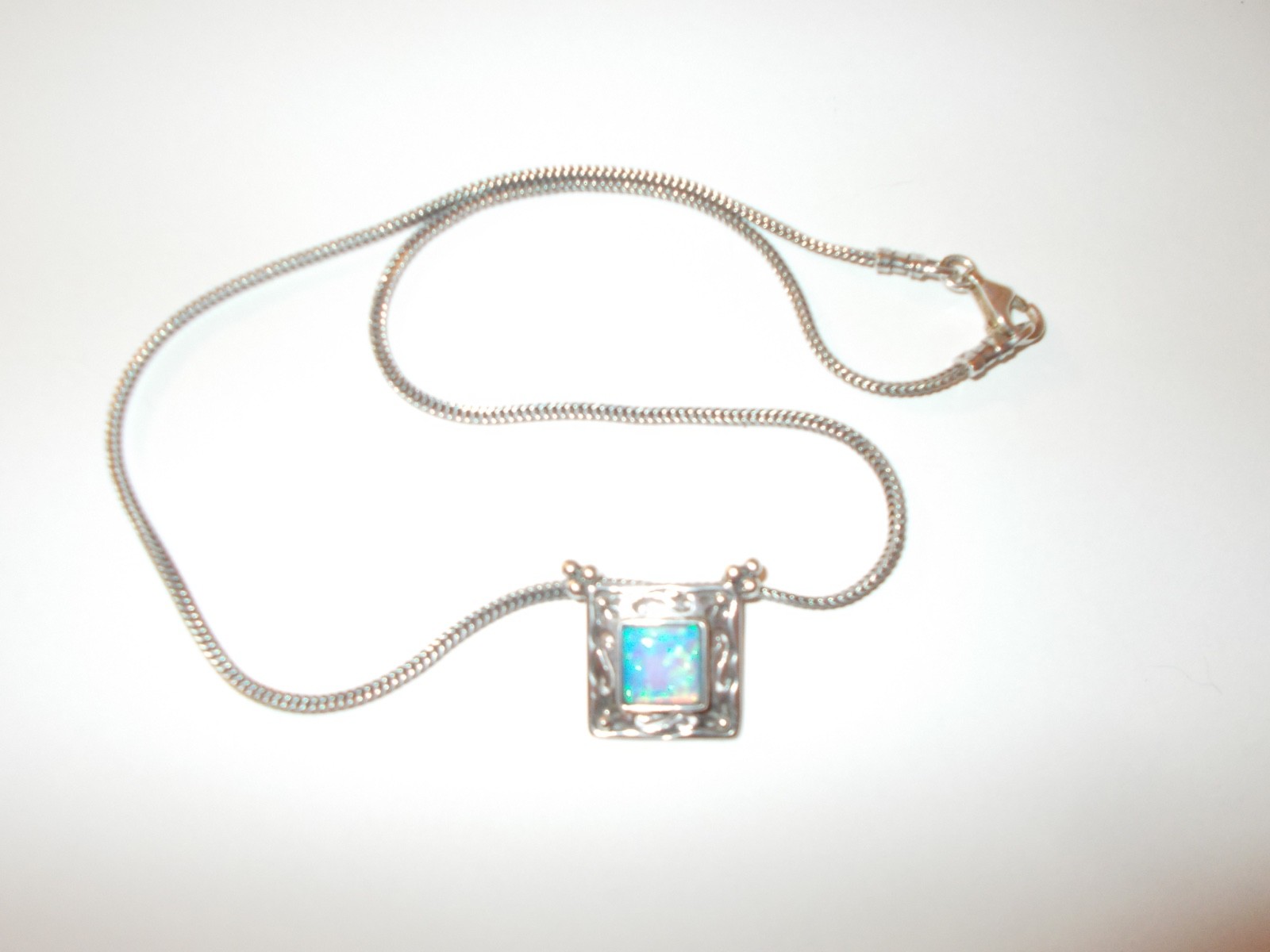 Sterling Silver .925 Blue Opal Slide Pendant 16″ Necklace