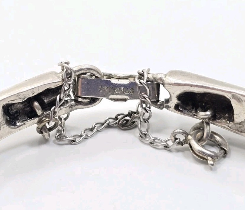 Vintage Sterling Silver 925 Brutalist Black Pearl Artist Made Ladies Bracelet