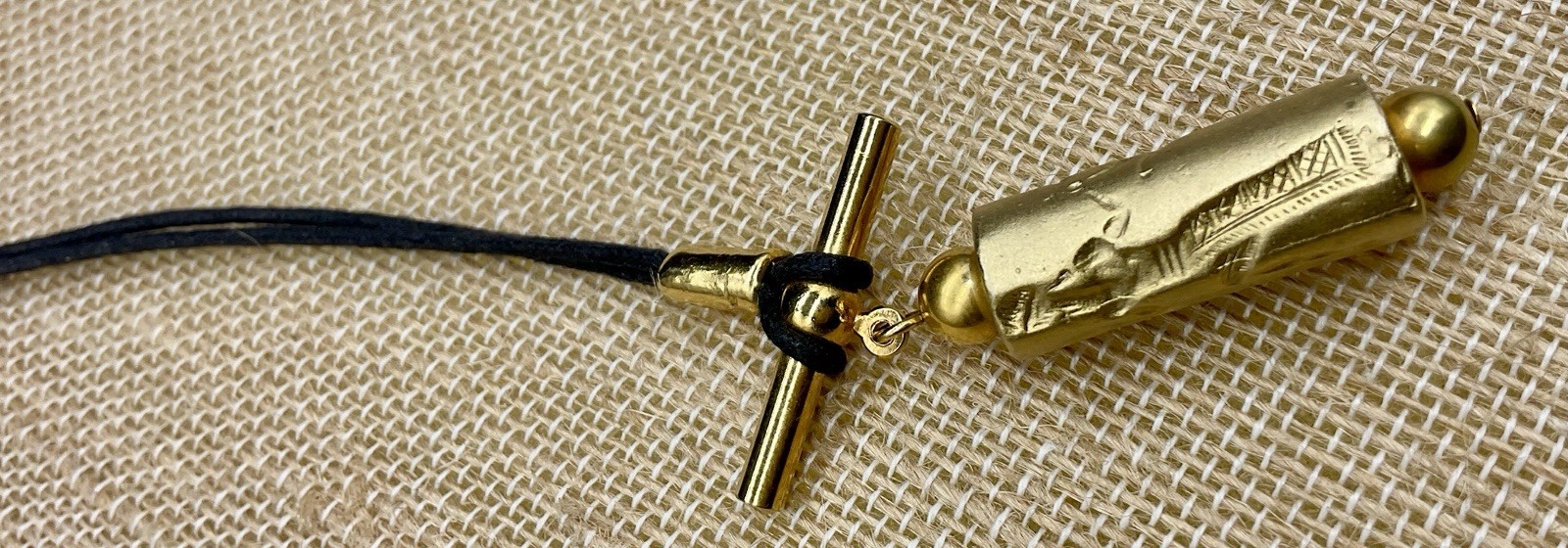 Cylinder Seal Pendant Gold Tone Unusual Design Winged Zebra & Person ?