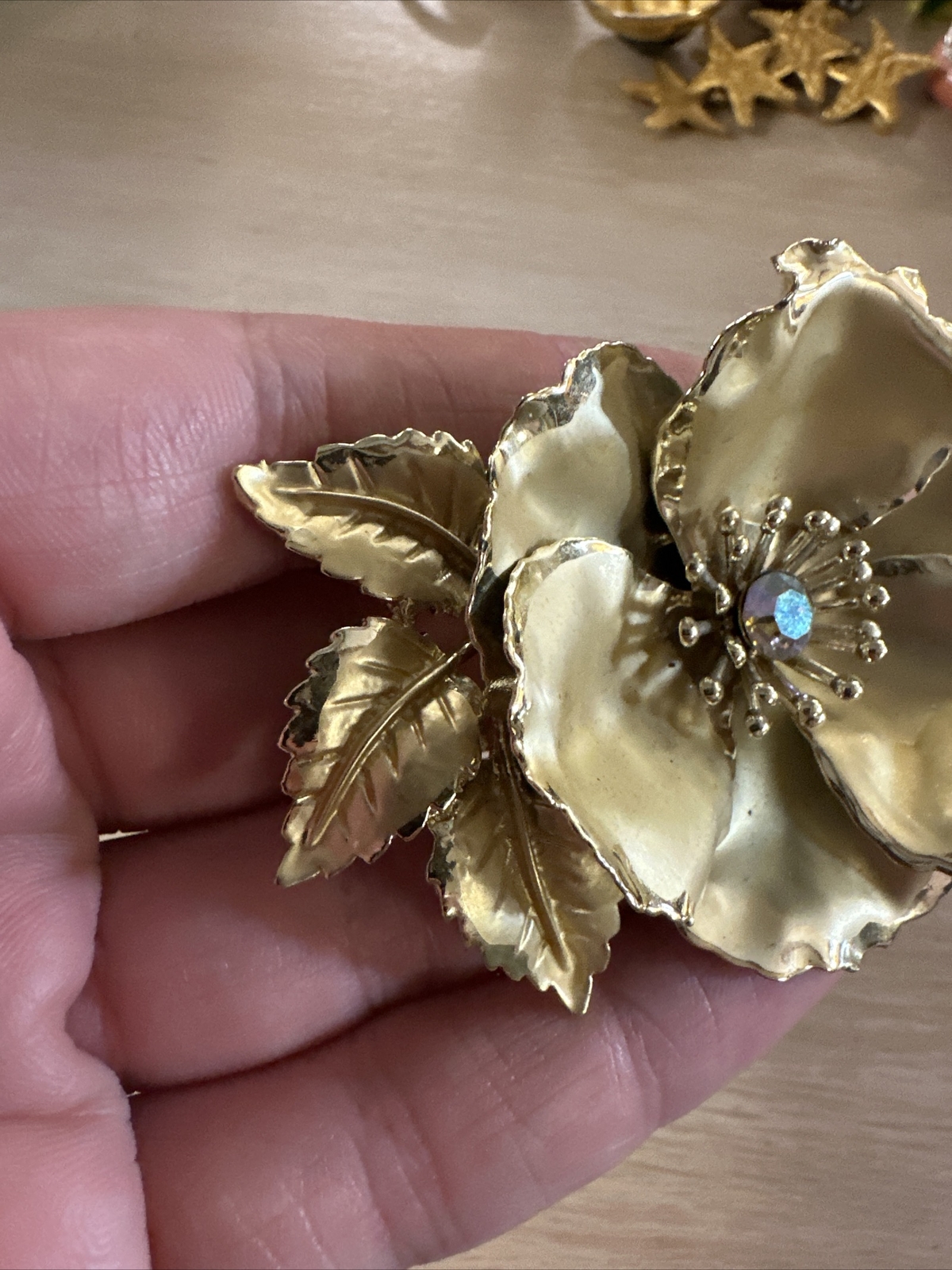 Vintage Coro Gold Tone Poppy Flower Brooch Pin