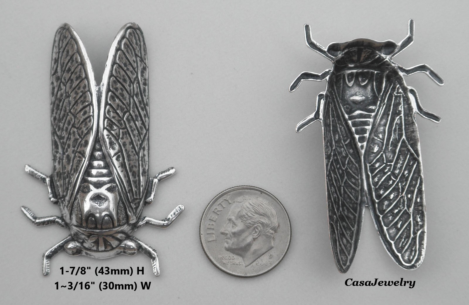 #5013RS LARGE ANTIQUED STERLING SILVER PLATED CICADA – 2 Pc Lot