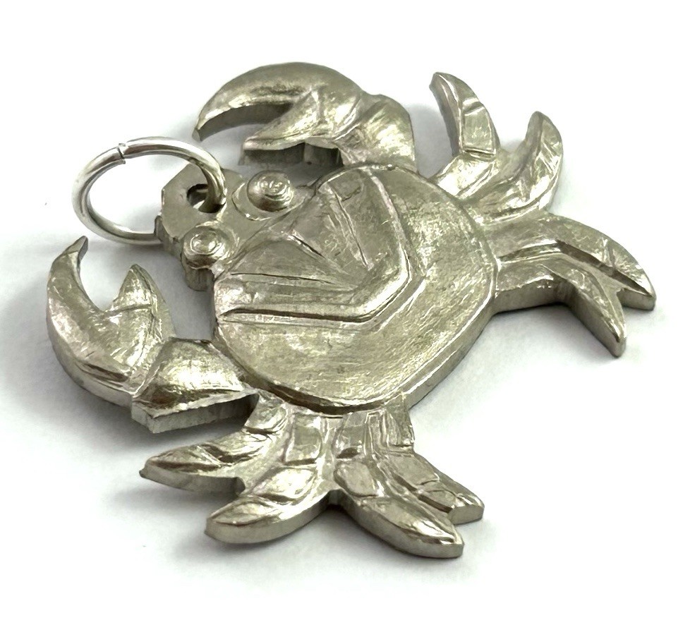 Vintage Crab Charm Pendant Etched Silver Plated Brass Vintage Jewelry Nautical