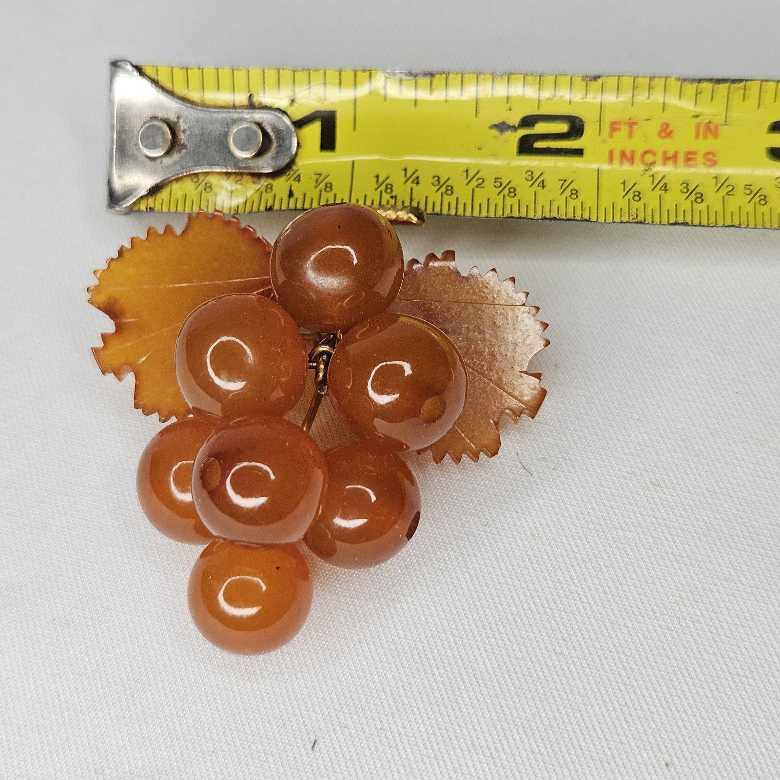 Vintage Baltic Amber Brooch Pin Grape Cluster Gold Tone 9RK Stamp Russian Soviet