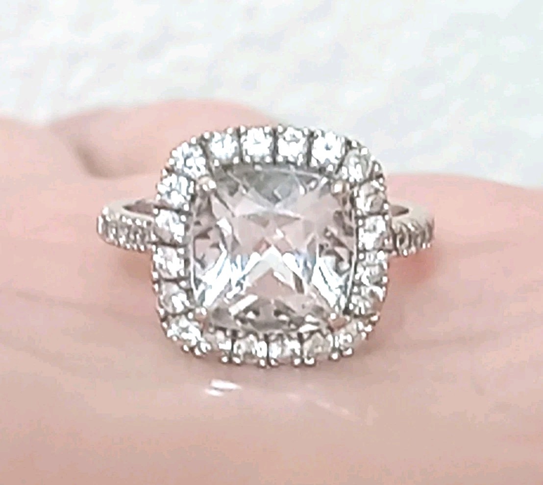 Luxury 14 Karat White Gold 5 ct.t.w. Cushion Cut White Spinel Handmade Ring.