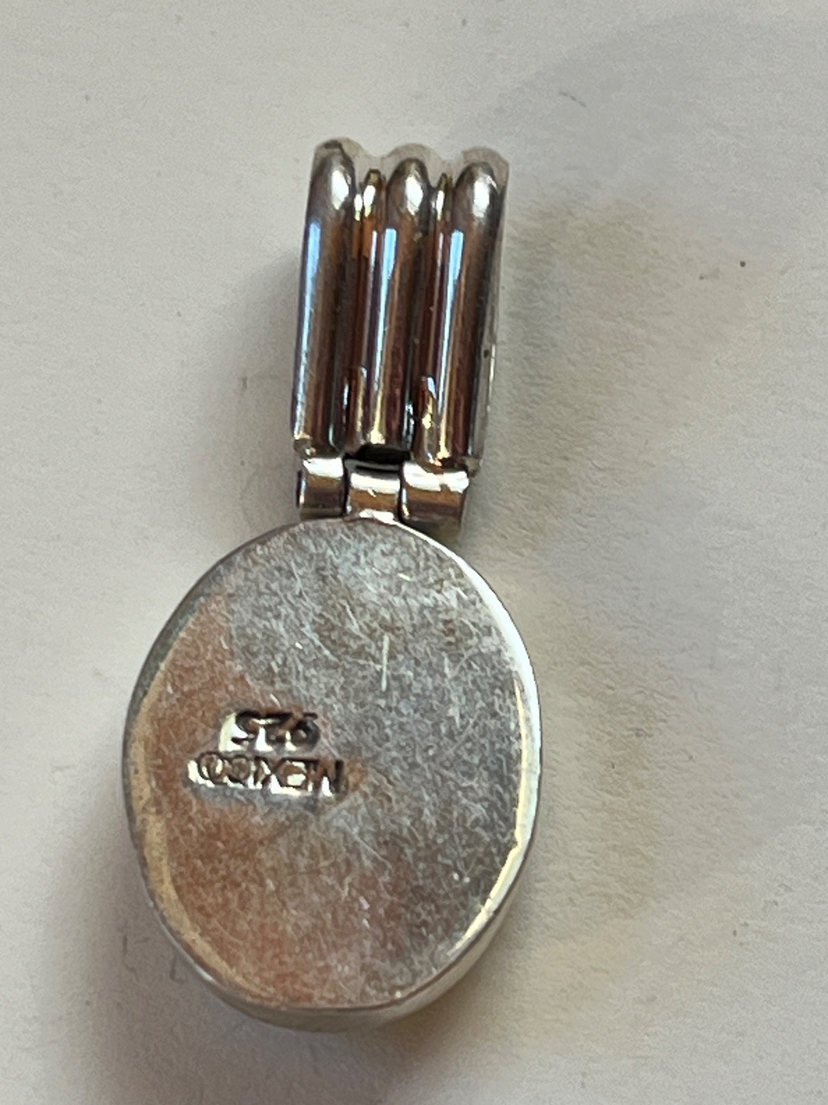 Turquoise Enamel in Oval Mexico 925 Silver Frame Pendant – about 1 and 3/8th’s x