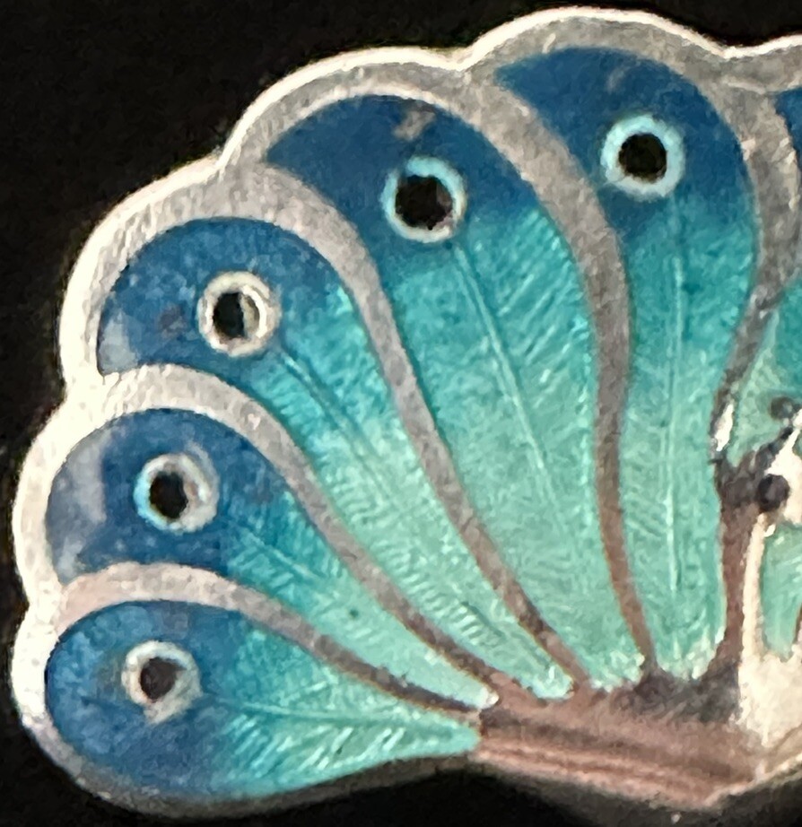 Ramirez 980 Silver Peacock Blue Guilloche Enamel Charm/Pendant & Post Earrings