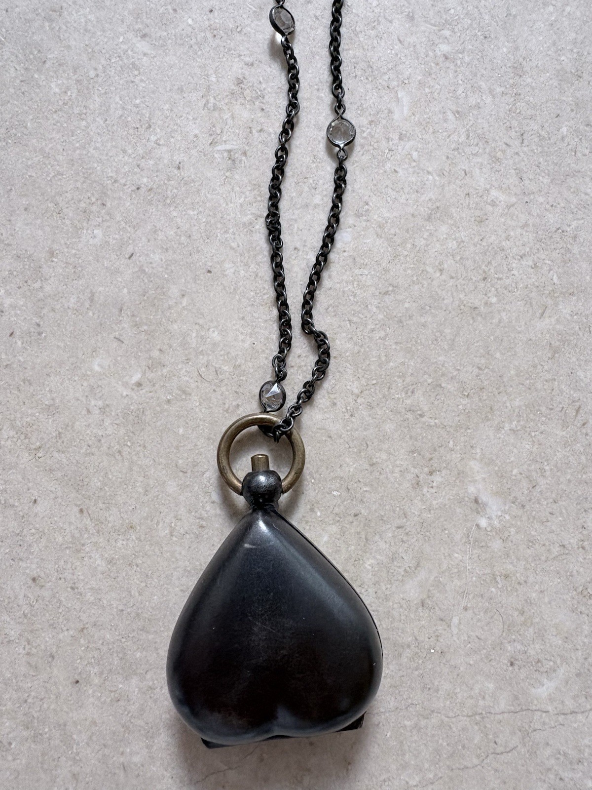 Antique Victorian Gunmetal Heart Locket Coin Holder Book Piece On A Chain