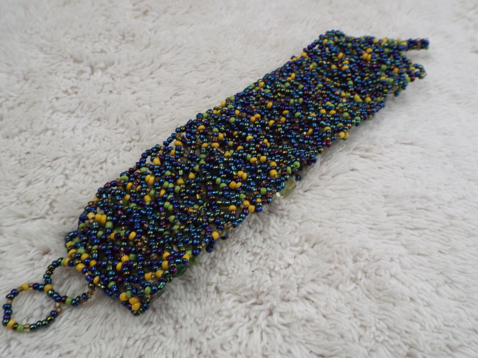 Peacock Blue Purple Gold Green Micro Glass Bead Mesh Bracelet (D15)