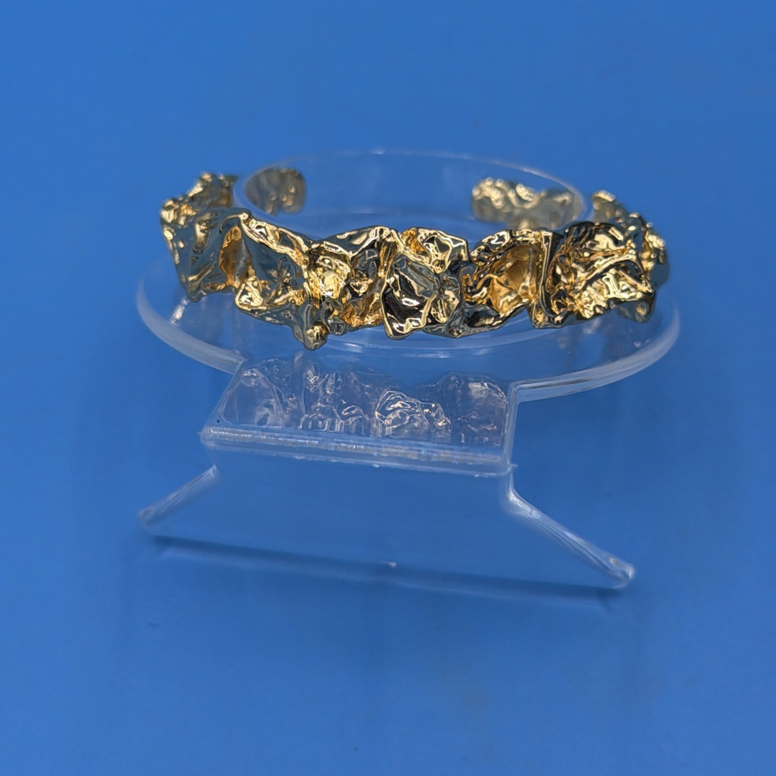 24K Gold Plated Sculptural Bracelet – Textured Molten Metal Design