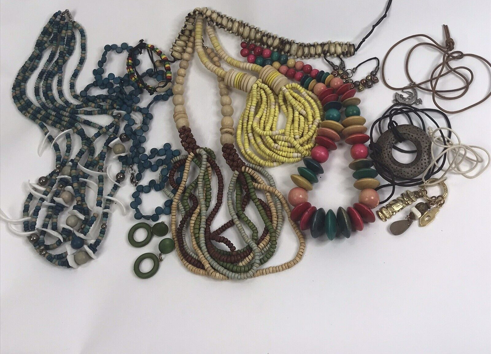Vintage Lot Tribal Boho Jewelry wood beads metal mod boho statement 1 lb