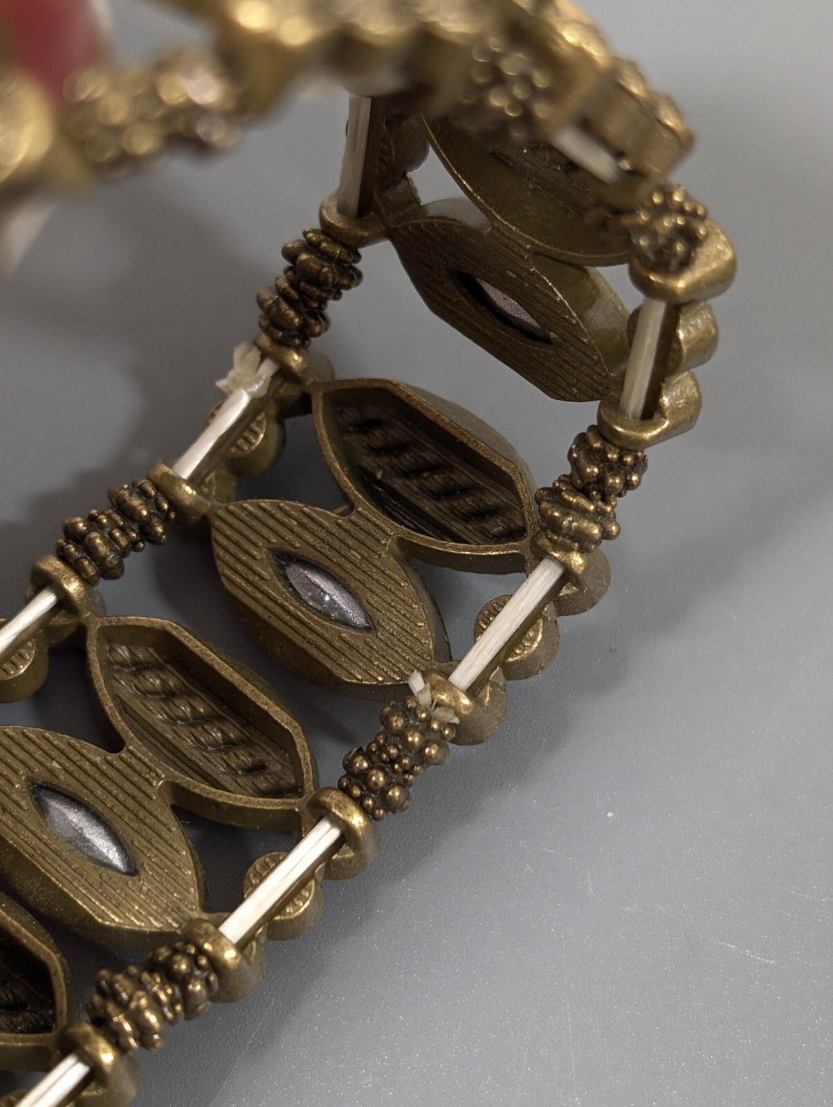 Bronze Tone Rhinestone Marquise Tribal Western Stretch Bracelet 6.5 in