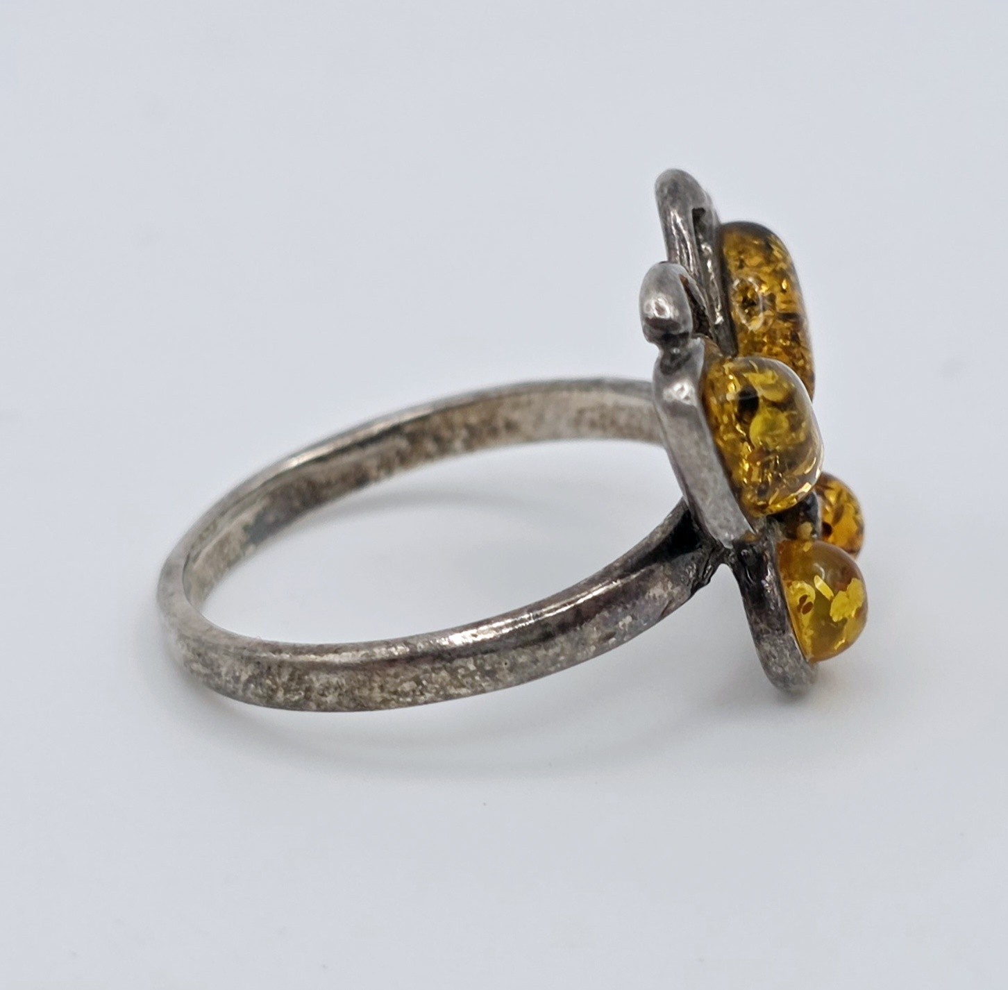 Vintage 925 Sterling Silver Baltic Amber Butterfly Ring Multi Color Size 7.5