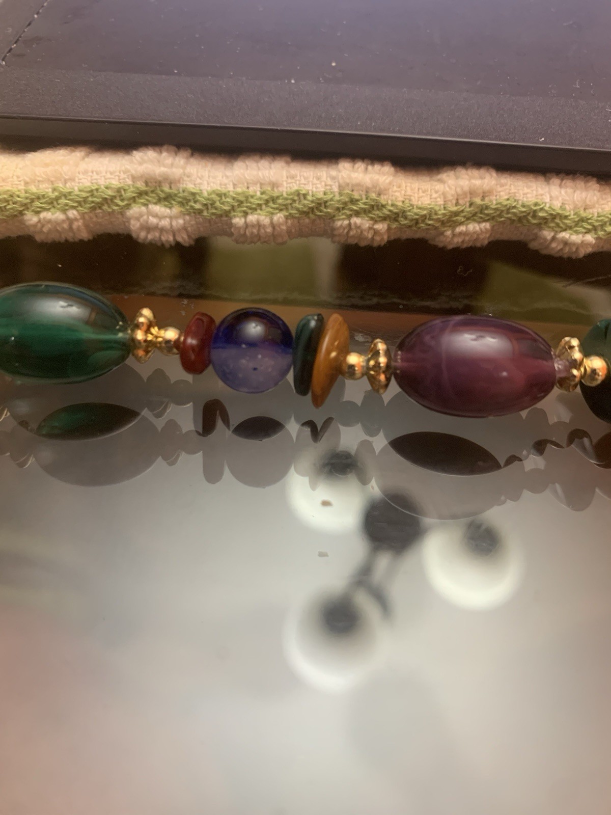 VTG Colorful Faux Stone Beaded Necklace with Gold Spacers Fall Colors