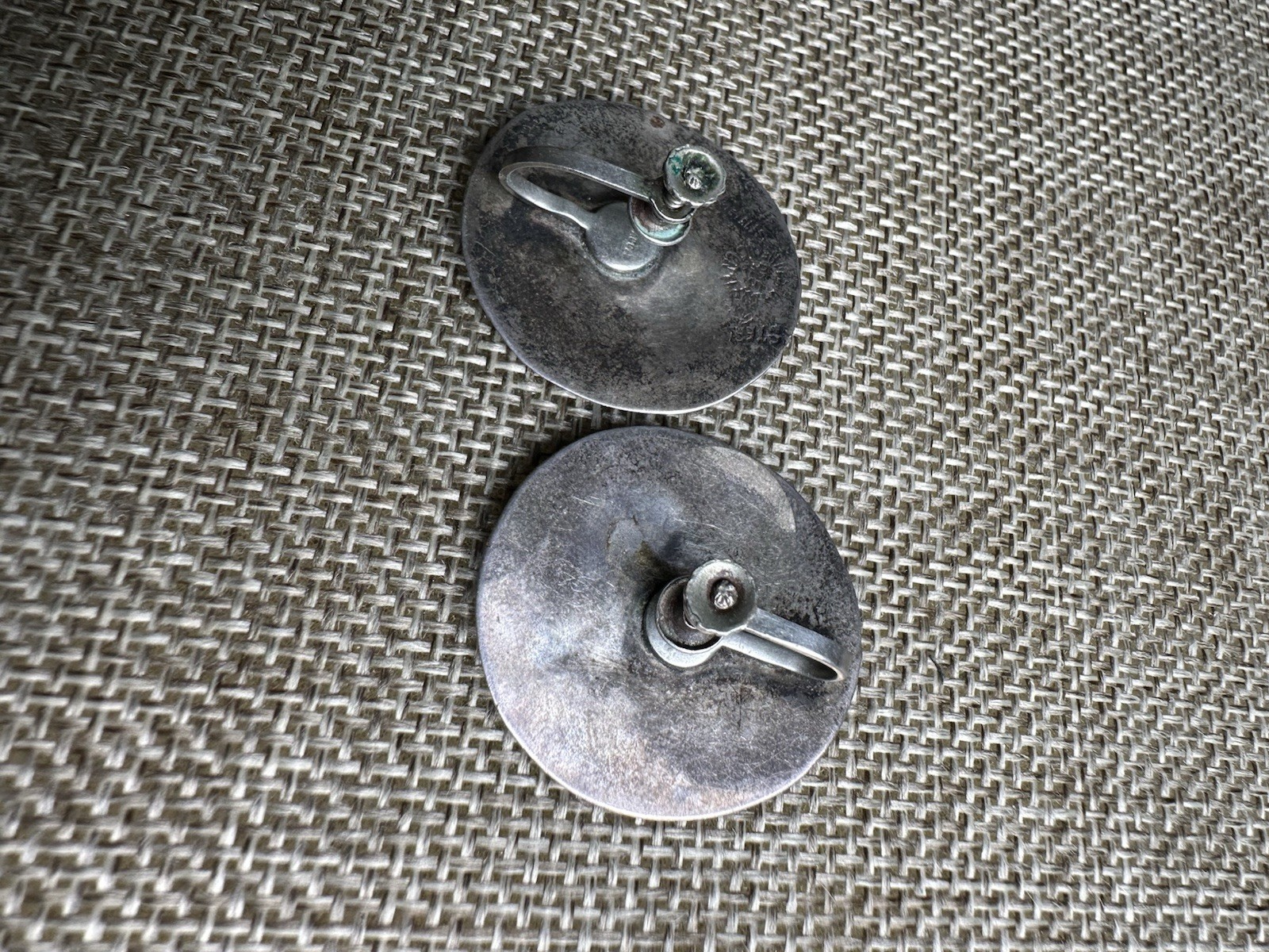 VTG Nestor Aztec Mixed Metal Sterling Hardstone Inlay Screw Back Earrings