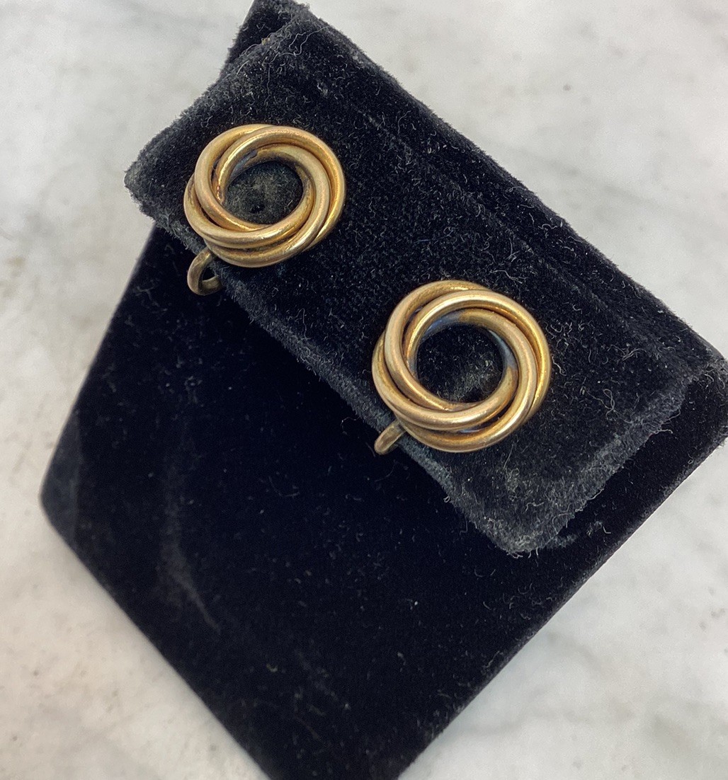 Vintage Antique 12K G.F Gold Filled Love Knot Screw Back Earrings