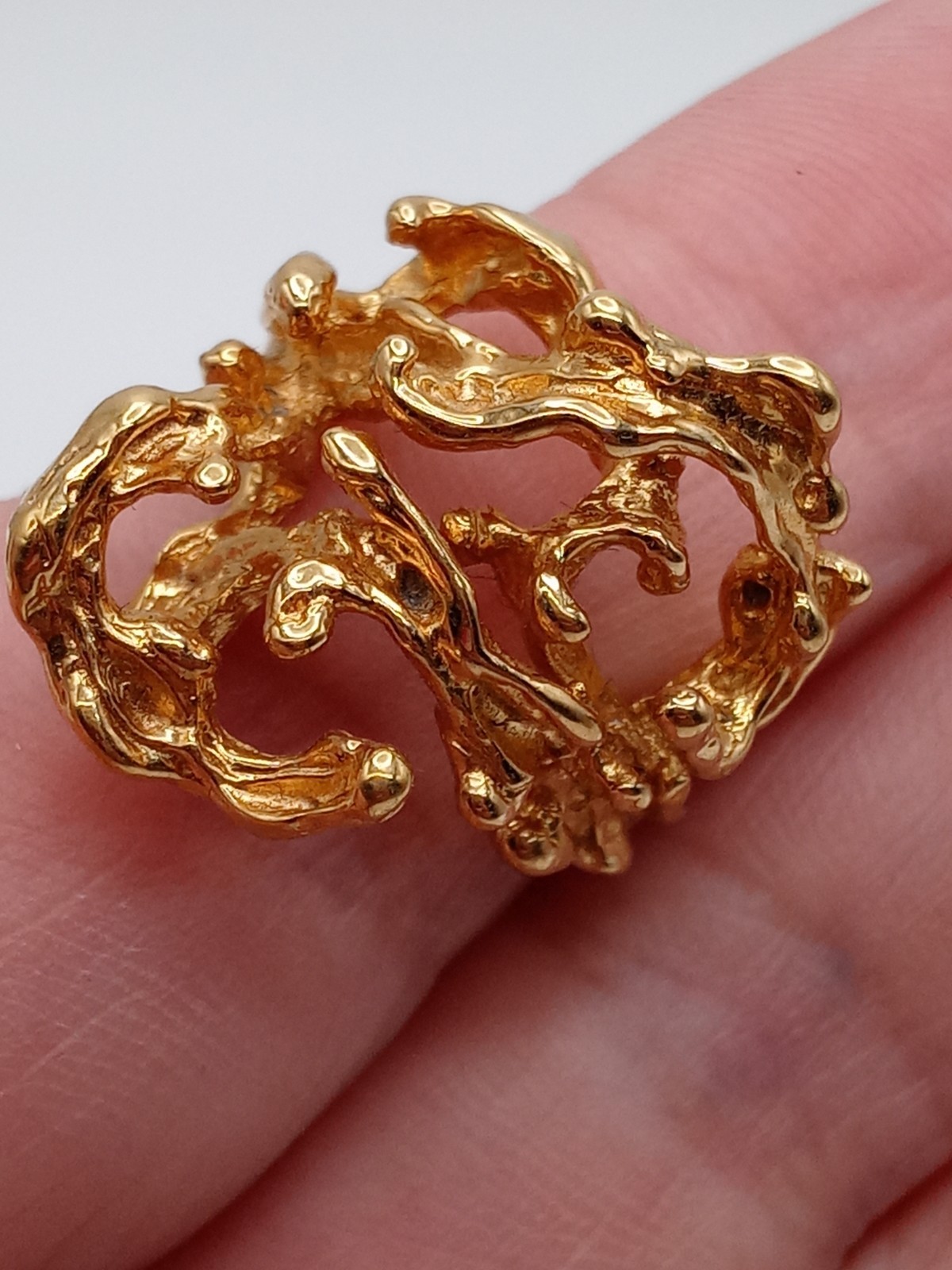 Vintage Modernist Brutalist Gold Tone Finish Over Brass Chunky Ring Size 5.5