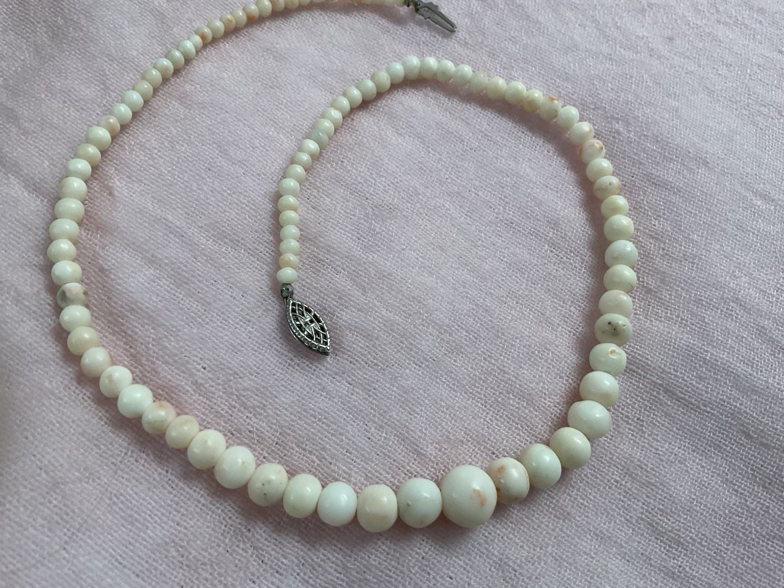 Antique Vintage Angel Skin Coral Necklace Graduated 16 Inches Genuine
