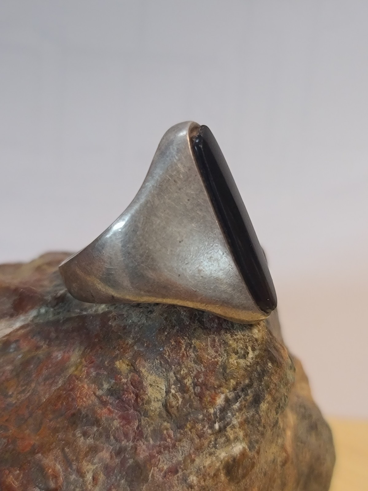 Vtg Sterling 925 Solid Silver Black Onyx Modernist Taxco MEX Ring 8.25sz Signed