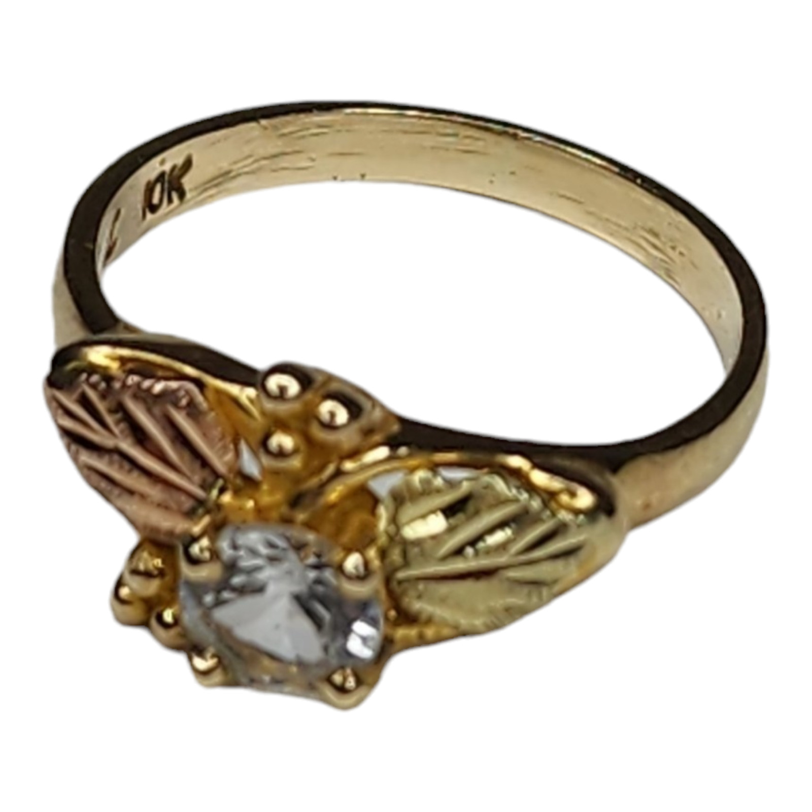 Vintage 10KT Black Hills Gold Clear Topaz Ring Size 6.25 Signed L