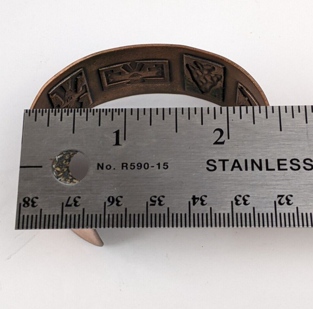 1950s Wide Copper Cuff Bracelet by Bell Trading Post Native American Motif