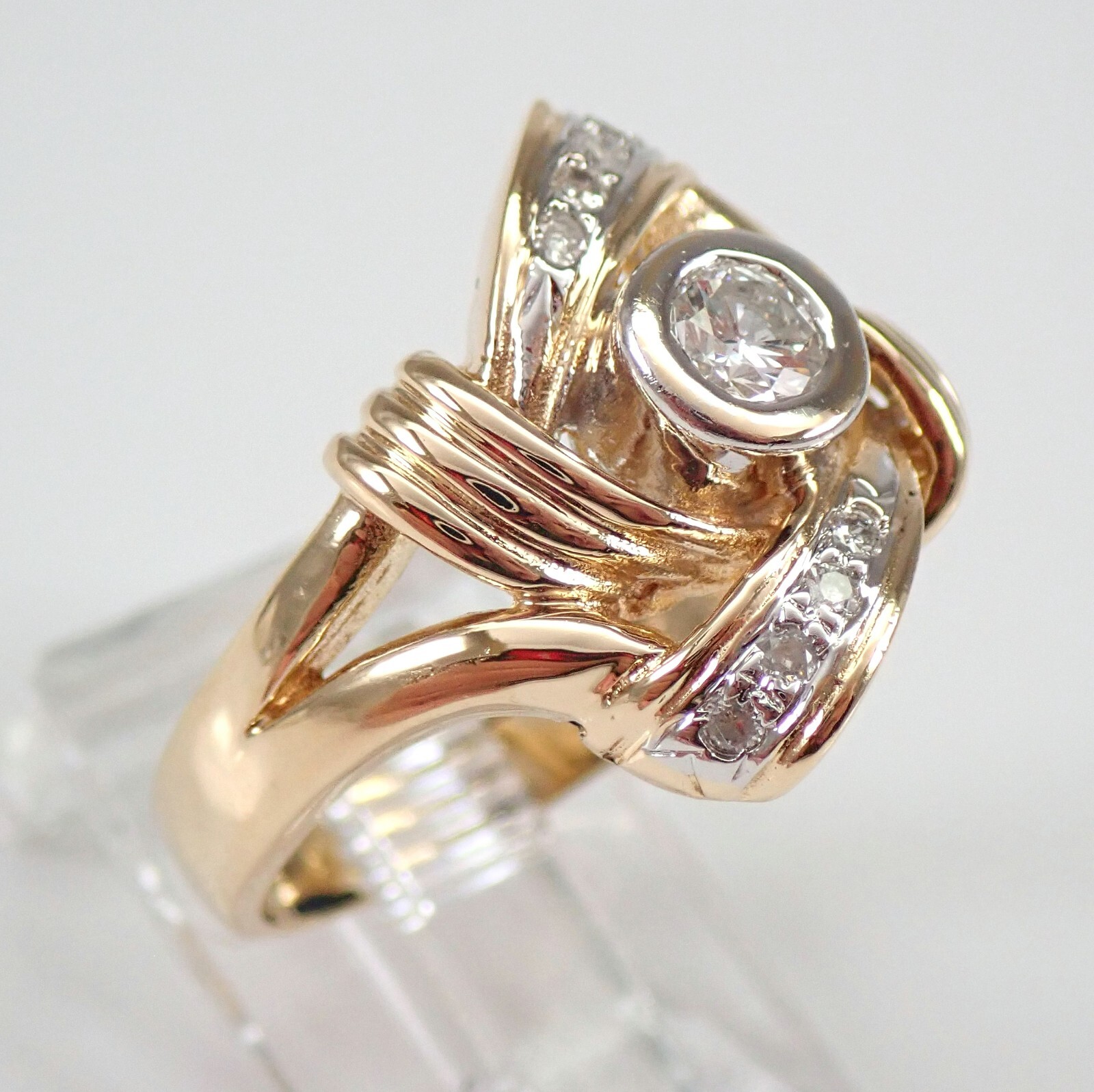 Antique Vintage 14K Yellow Gold Diamond Right Hand Ring Size 7 FREE SIZING