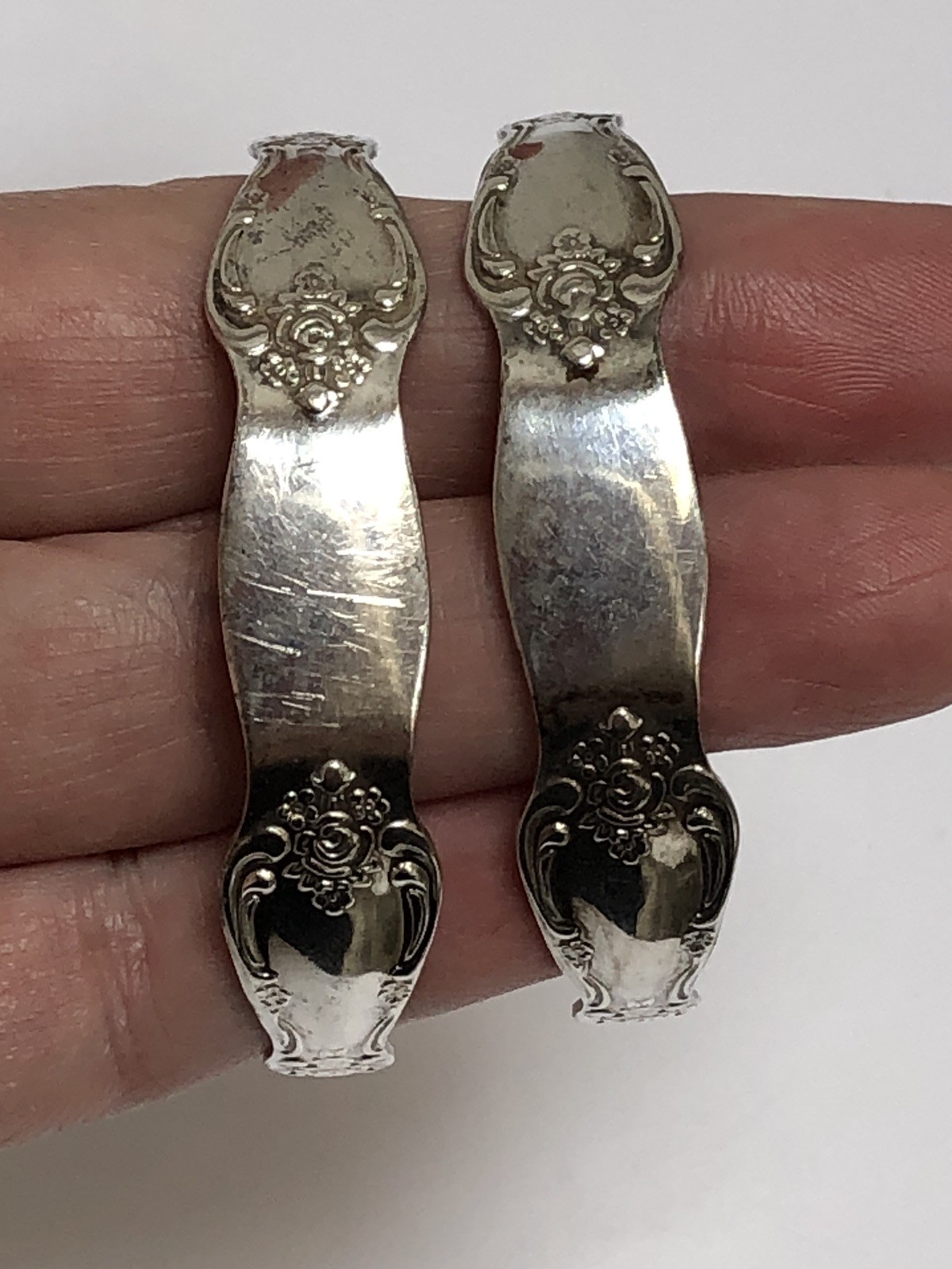 Vintage (2) WM.A. ROGERS ONEIDA LTD. Double Spoon Floral Cuff Bracelets