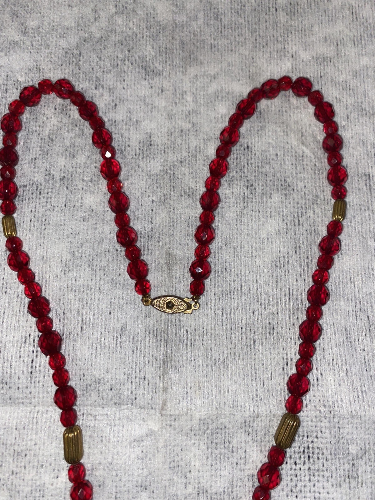 Vtg Red Crystal Gold Accents 2pc Set
