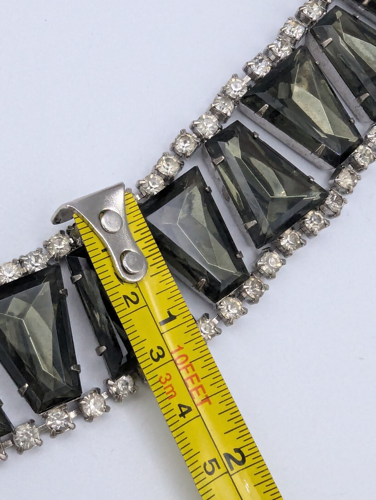 Vintage Wide Smoke Glass Clear Rhinestone Bracelet Repair Repurpose Only