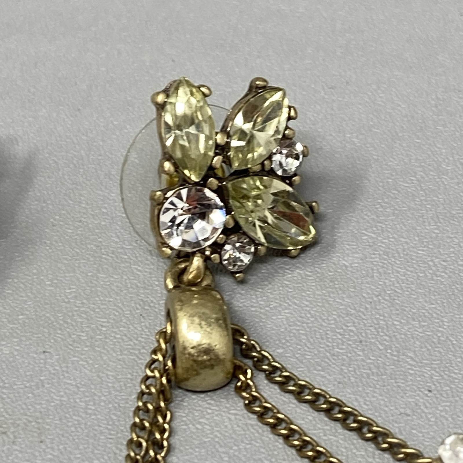 Rhinestone Earrings Chandier Dangle Drop Hoop Yellow Glass Pave Pierced 2.5″