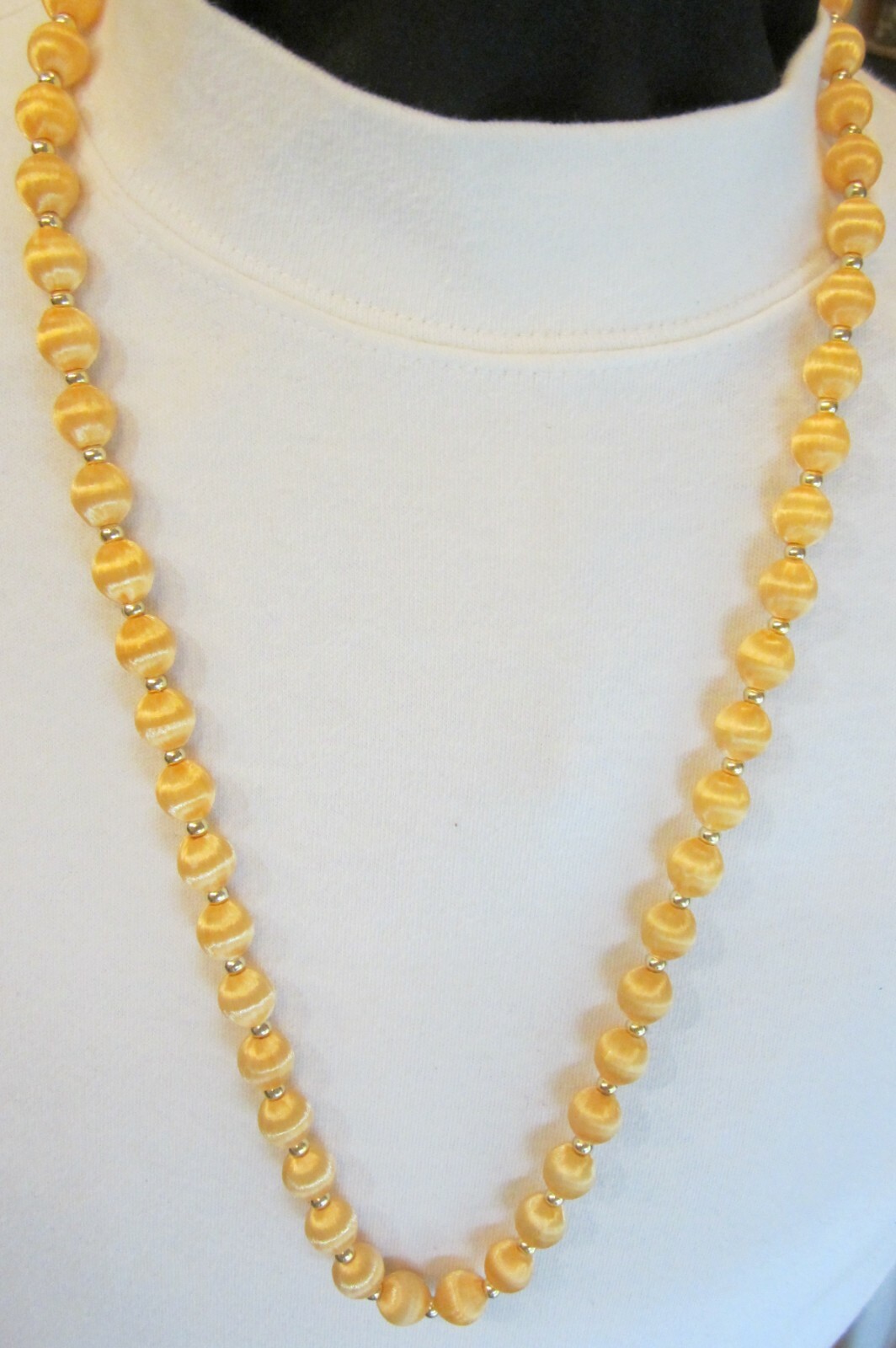 Colored 30 inch Satin Ball Beaded Necklace Gold Clad Pink Purple Blue Brown (54