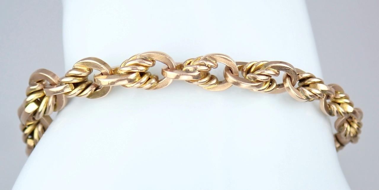Pretty Antique Art Deco Solid 9K Rose Gold Belcher Chain Bracelet Dog Clip 21.6g