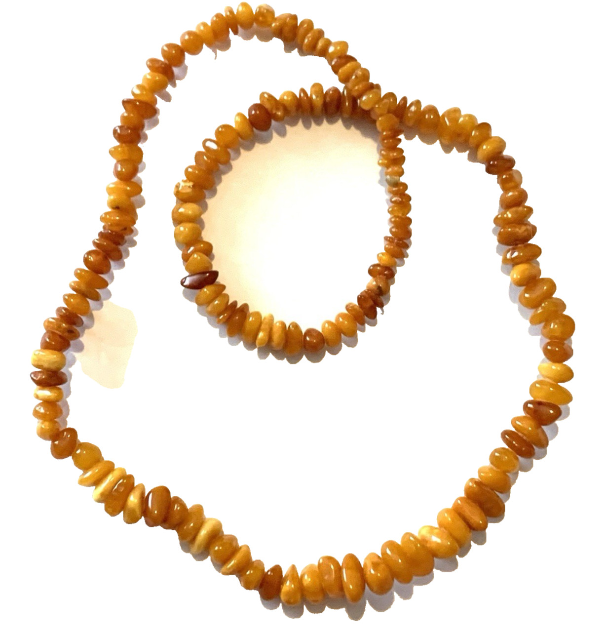 Vtg Baltic Amber Egg Yolk Chip Bead Necklace 31 Grams 24″ Long Pull-Over Style