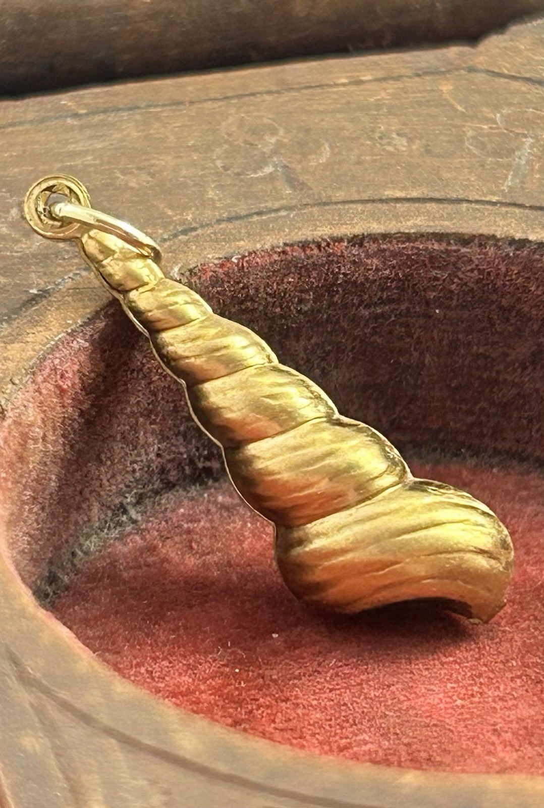 Vintage Brass Spiral Seashell Charm Puffy Shell Nautical Beach Pendant