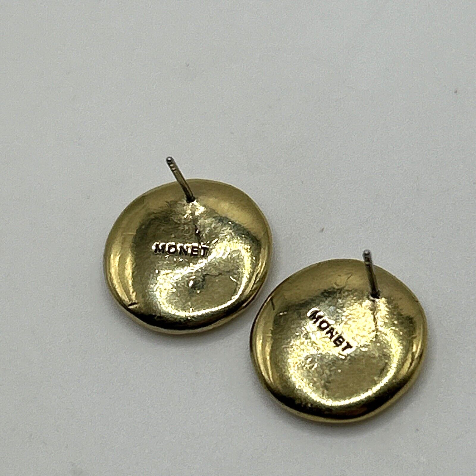 Vintage Monet Gold Plated Disc Earrings Red Crystal Post Earrings Pre/Post 1950