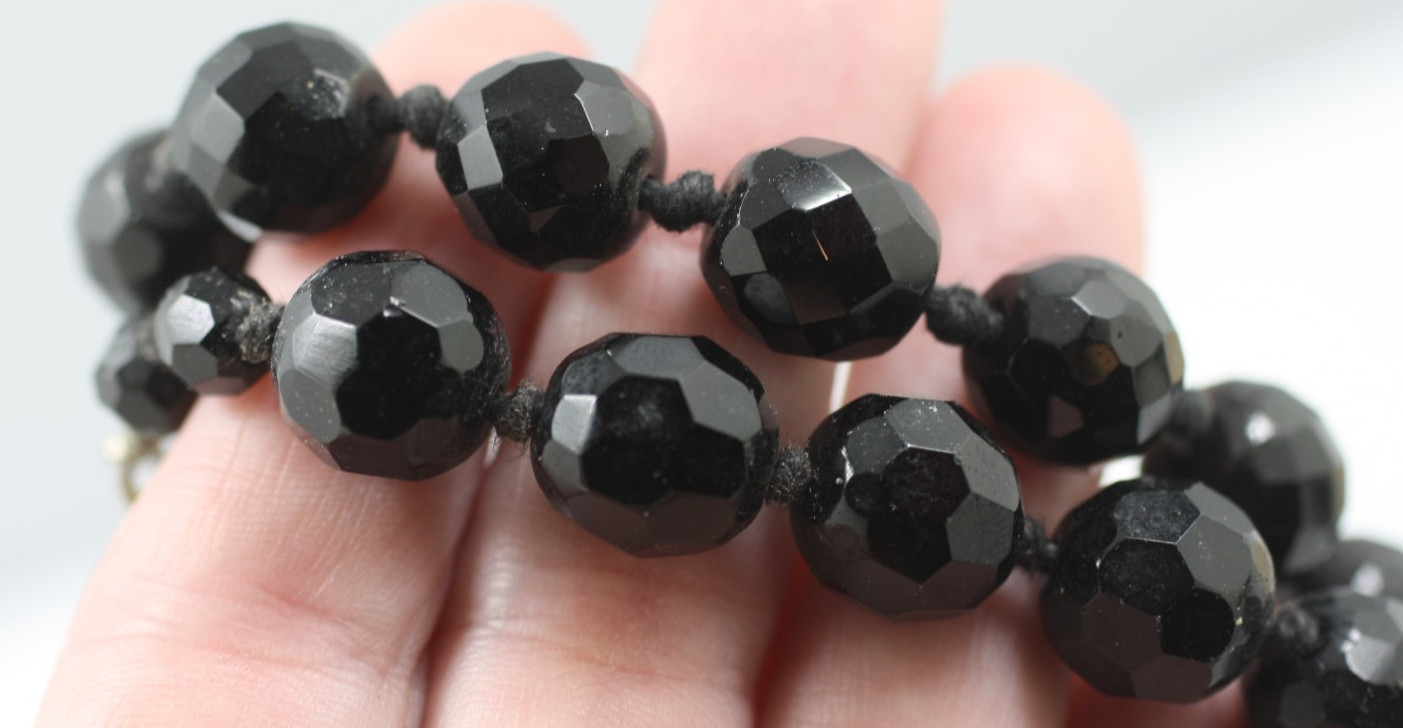Vintage 2 PC black glass faceted beaded necklace W. Germany Austria 17 & 18″