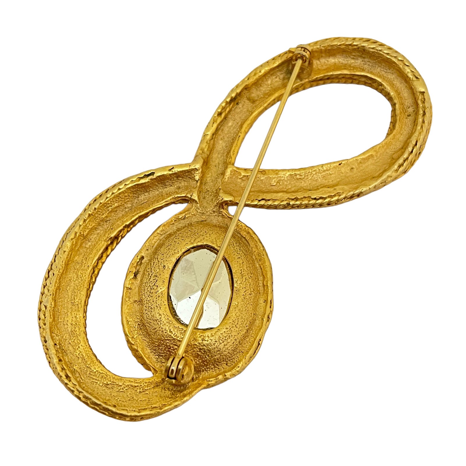 Vintage huge matte gold red glass designer runway brooch