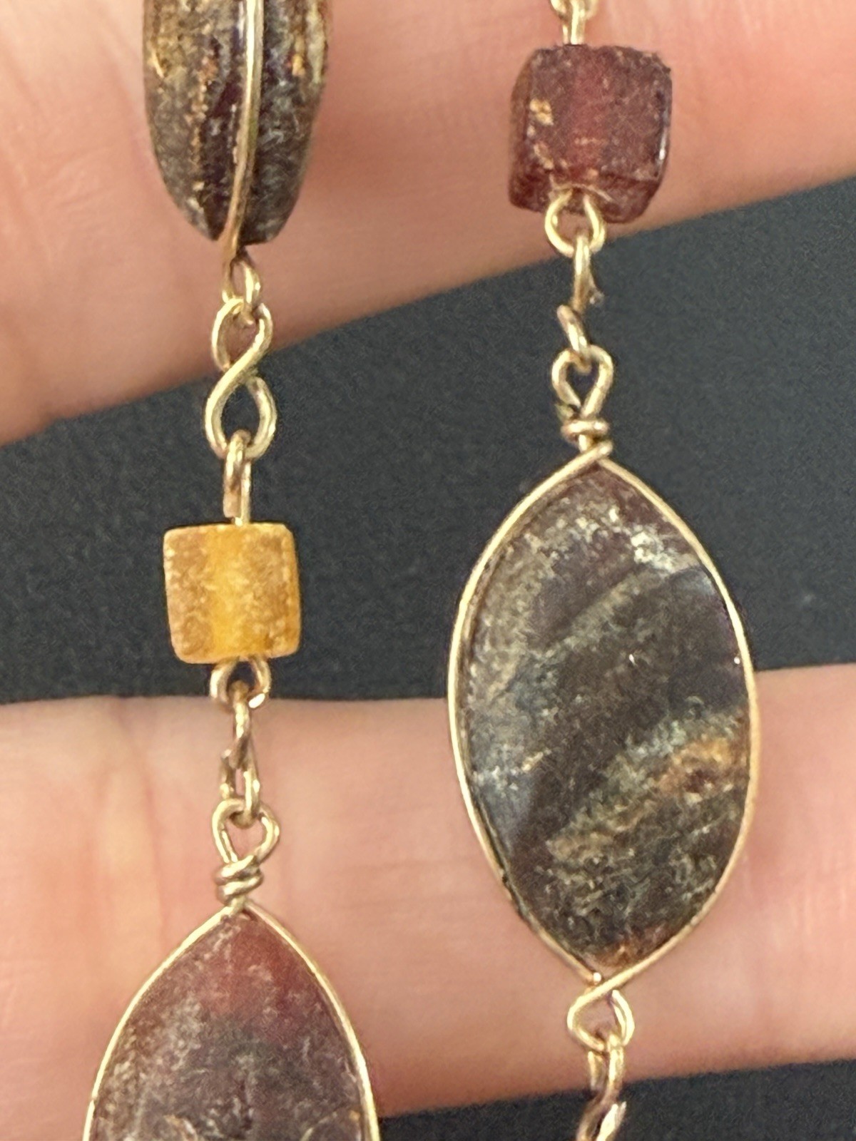 Vintage Baltic Natural Amber Necklace With Gold Hand Wire Wrapped Link Chain H9