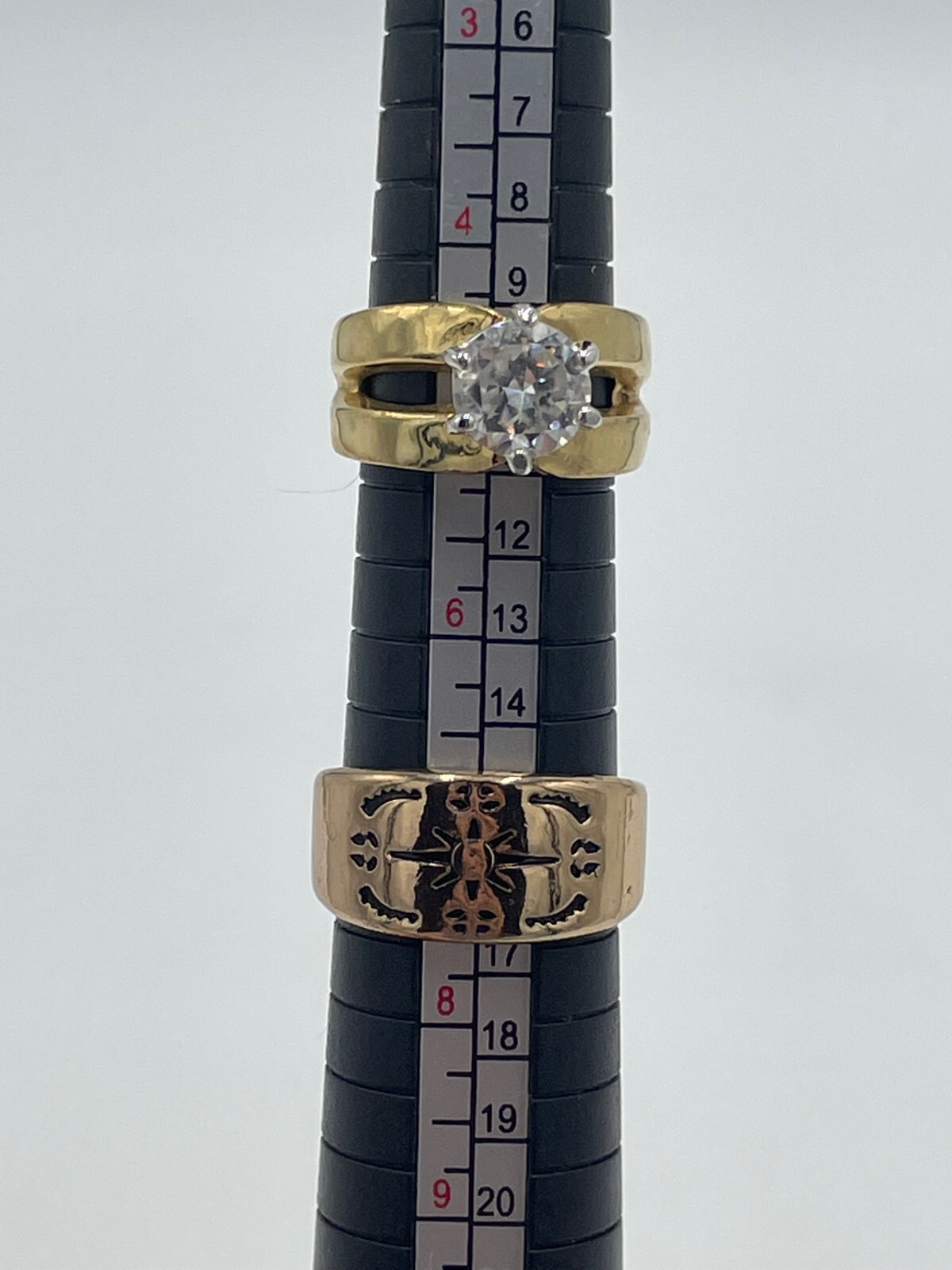 2 Vintage Rings 18K GE Gold Electroplated Rhinestone Sz 6 3/4 Gold Tone Sz 8 1/2