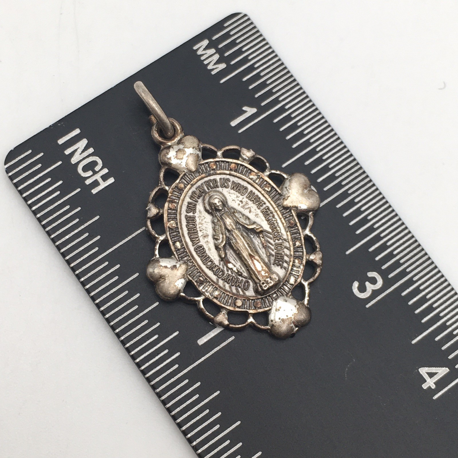 Vintage Sterling Silver CREED Miraculous Mary 1830 Charm Marked Sterling 3g #40