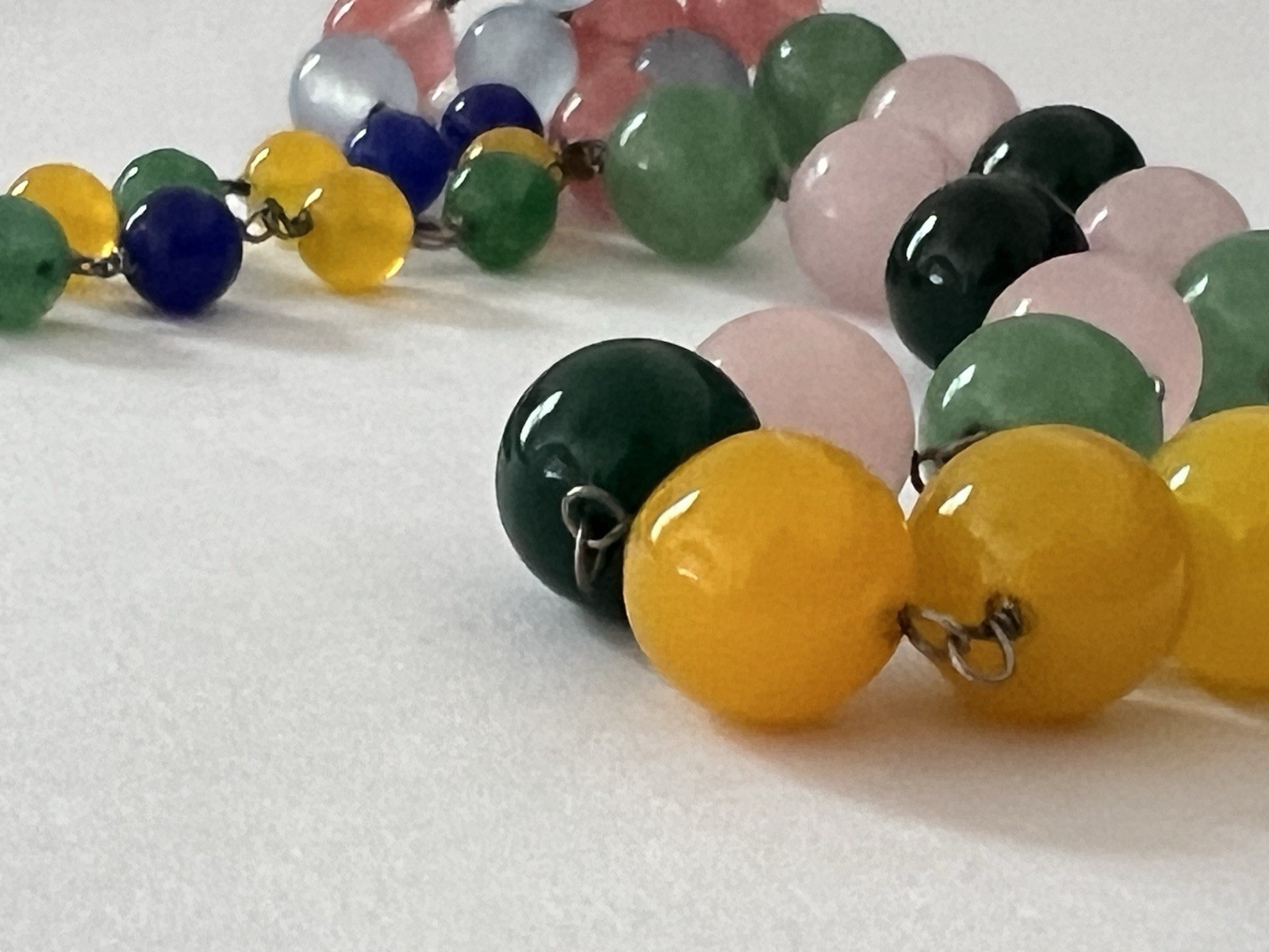 Vintage hand-knotted necklace strand of Vibrant Multi Colored Stones 925 Clasp