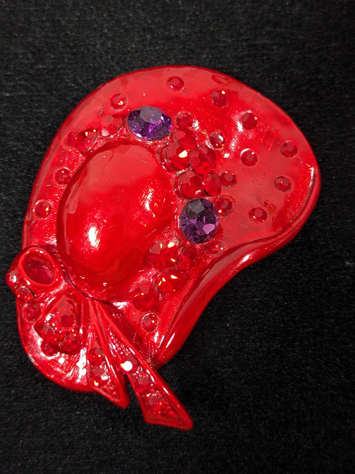 Ladies Fancy Red Hat Rhinestone Purple Pin Brooch