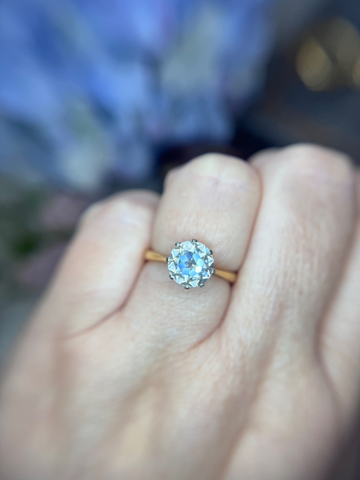 Vintage 18k Gold 2.35 carat Old European Cut Diamond Engagement Ring