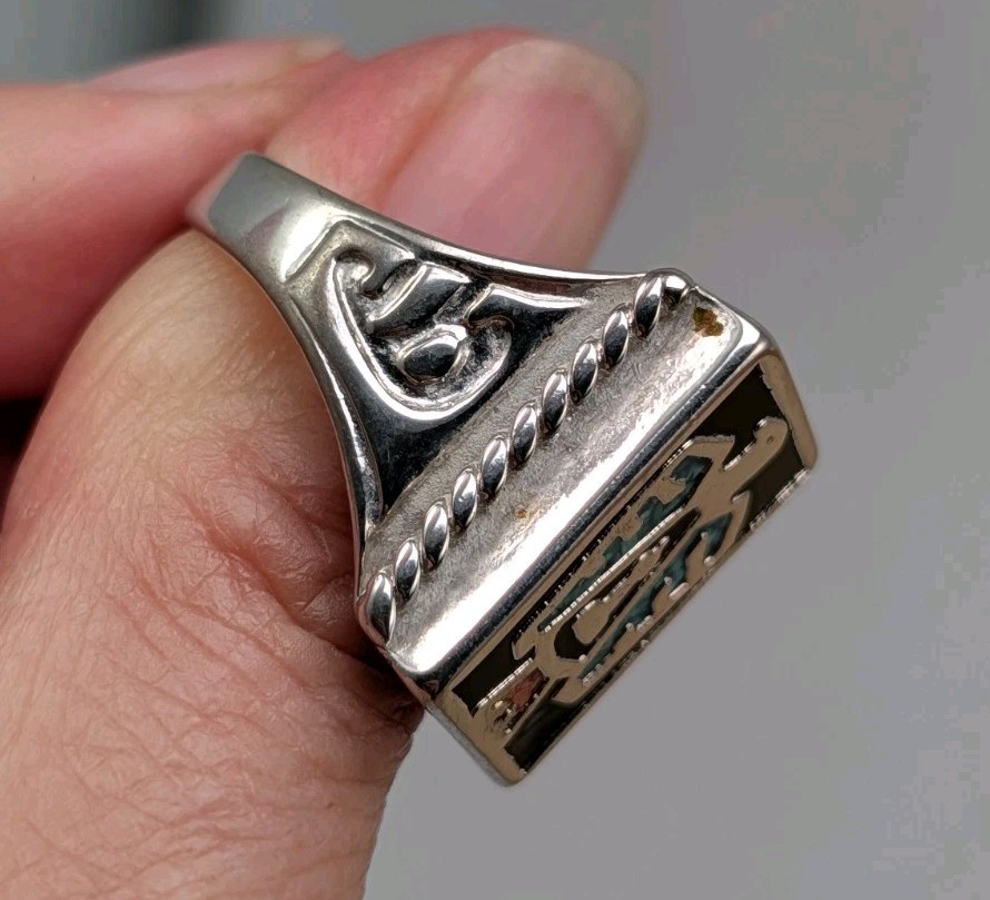 Vintage Silver Plated Native American Thunderbird Stone Chip Inlay Ring Sz 9.75