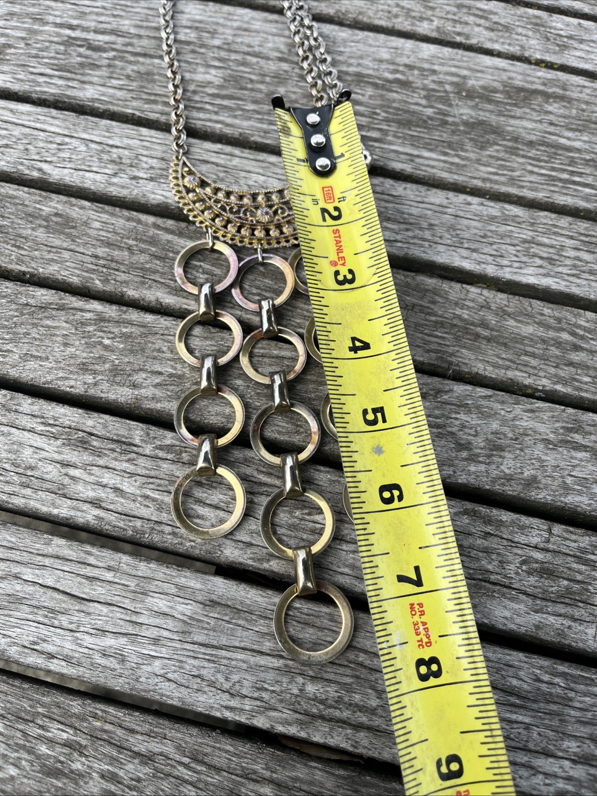 Vintage Metal Persian Style Chain Necklace Half Circle Pendant Dangle 1980s