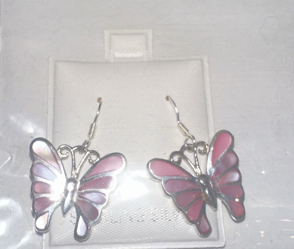 Mother of pearl shell Butterfly Earrings Dangle Drop 925 Sterling Silver New