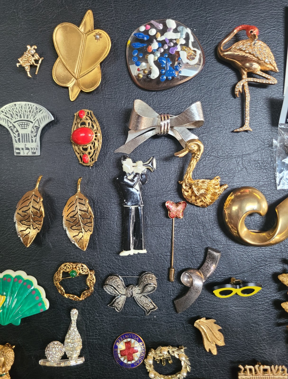 Vintage Costume Jewelry Pin Badge Lot Betty Boop Lucky Strike Flamingo Rhineston