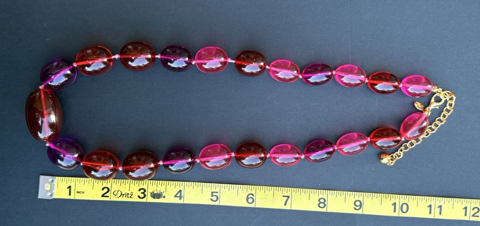 Vintage Joan Rivers Pink Red Purple Acrylic Lucite Beaded Knotted Necklace 24″