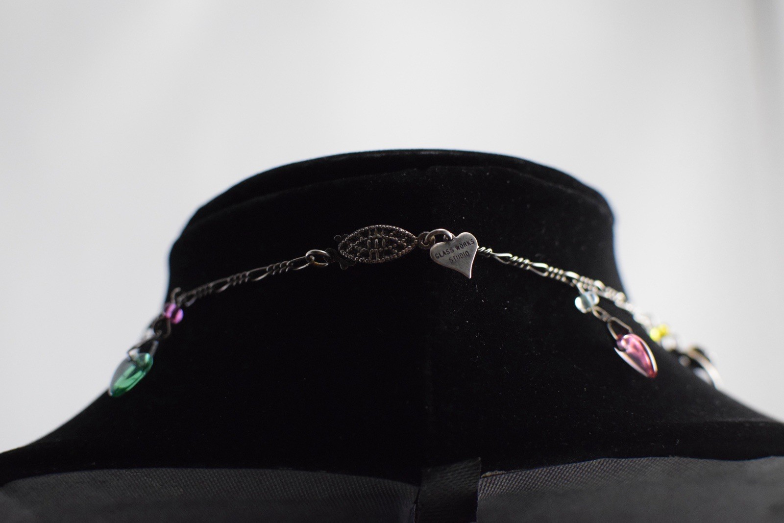 VTG? Glass Works Studio Glass Puffy Hearts Cupid Lock Heart Charm Necklace Read